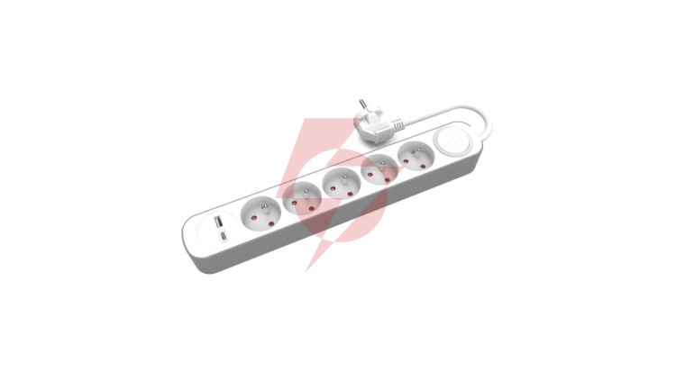 Przedłużacz stały 5x z włącznikiem oraz gniazdami USB A USB C 5m PS-570WS+USBA+USBC/5 E W-30005