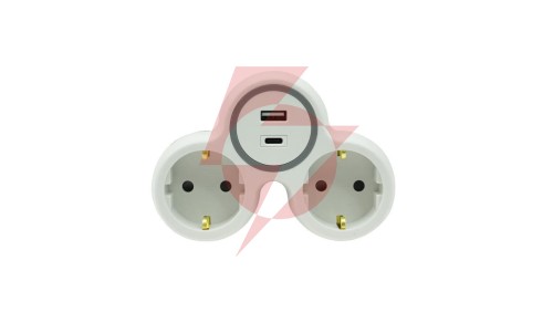 Rozgałęźnik dwukrotny 2x gniazdo wtyczkowe z/u schuko 1xUSB A 1xUSB C R-21WS/S/B W-72010