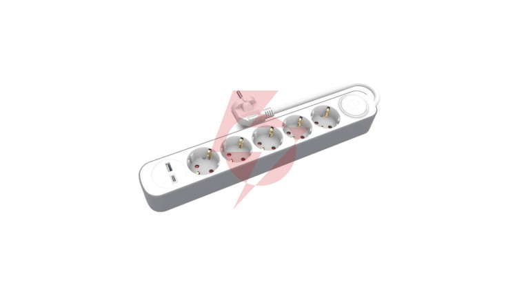 Przedłużacz stały 5x schuko włącznik oraz 1xUSB A 1xUSB C 5m PS-570SWS+USBA+USBC/5 E W-30011