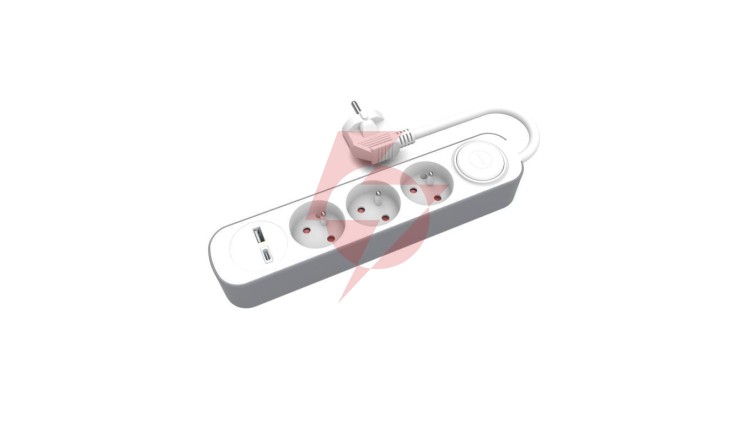Przedłużacz stały 3x z włącznikiem oraz gniazdami USB A USB C 3m PS-370WS+USBA+USBC/3 E W-30001