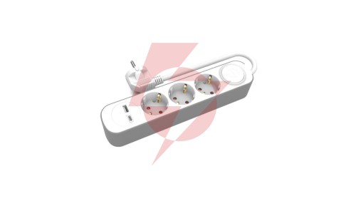 Przedłużacz stały 3x z włącznikiem oraz gniazdami USB A USB C 5m schuko PS-370SWS+USBA+USBC/5 E W-30008