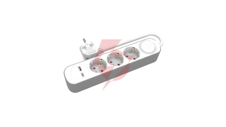 Przedłużacz stały 3x z włącznikiem oraz gniazdami USB A USB C 5m schuko PS-370SWS+USBA+USBC/5 E W-30008
