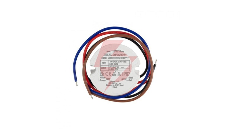 Zasilacz do puszki fi60 0,8A 20W 24V IP67 50x50x22