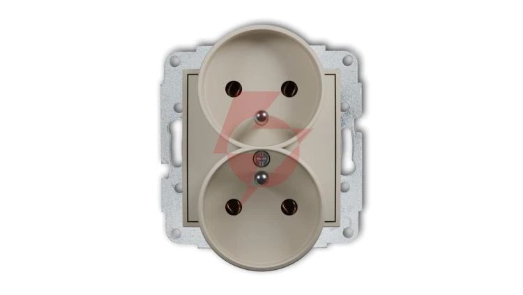 MINI Mechanizm gniazda podwójnego do ramki z uziemieniem 2x(2P+Z) (bez przesłon torów prądowych) taupe 60MGPR-2z