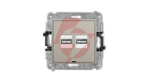 MINI Mechanizm ładowarki USB podwójnej 2xUSB A, 15,5W max., 5V, 3.1A, bez pola opisowego taupe 60MCUSBBO-6
