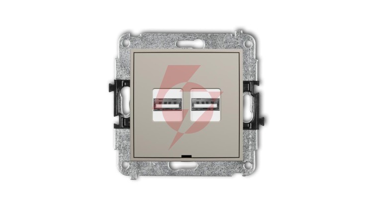 MINI Mechanizm ładowarki USB podwójnej 2xUSB A, 15,5W max., 5V, 3.1A, bez pola opisowego taupe 60MCUSBBO-6