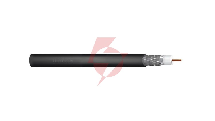 Kabel koncentryczny DIGITUS RG-6, 75 Ohm ekran (2x folia +oplot 77) Fca PE czarny DK-RG6-O-1 /100m/