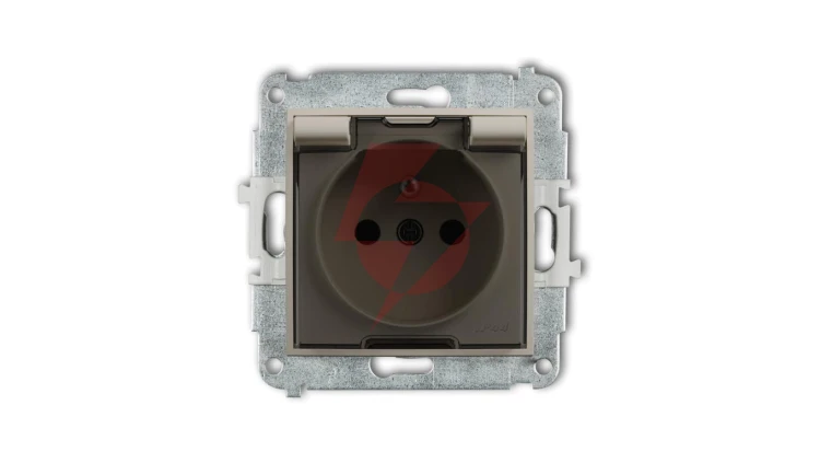 MINI Mechanizm gniazda bryzgoszczelnego z uziemieniem 2P+Z (klapka dymna, przesłony torów prądowych) taupe 60MGPB-1zdp