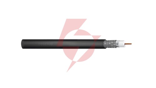 Kabel koncentryczny DIGITUS RG-6 75 Ohm ekran (2x folia +oplot 77) Fca PE czarny szpula DK-RG6-O-5 /500m/