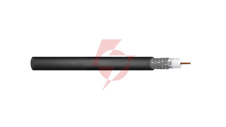 Kabel koncentryczny DIGITUS RG-6 75 Ohm ekran (2x folia +oplot 77) Fca PE czarny szpula DK-RG6-O-5 /500m/