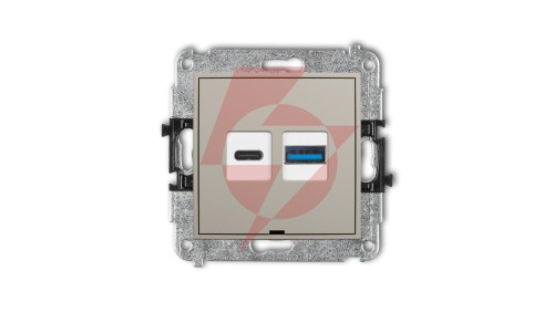 MINI Mechanizm ładowarki USB podwójnej USB C + USB A, 20W max., bez pola opisowego taupe 60MCUSBBO-8