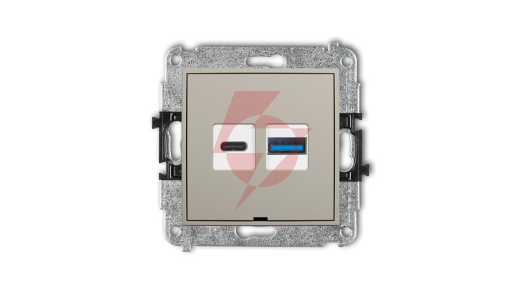 MINI Mechanizm ładowarki USB podwójnej USB C + USB A, 20W max., bez pola opisowego taupe 60MCUSBBO-8