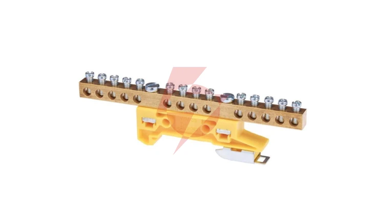 Zacisk ochronny 14x6mm2 mosiądz mocowanie na szynę TS35 żółty ZO-2107 A14-2131
