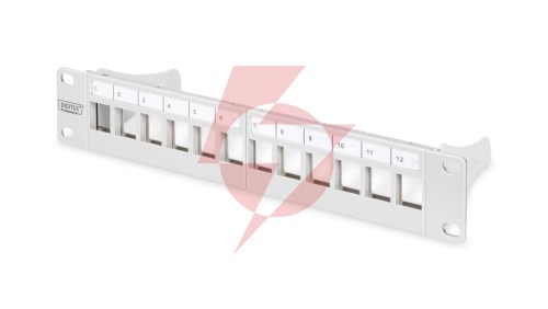 Panel krosowy modularny 10 12x keystone, ekranowany, 1U, szary, prowadnica kabli, pola opisowe DN-91419