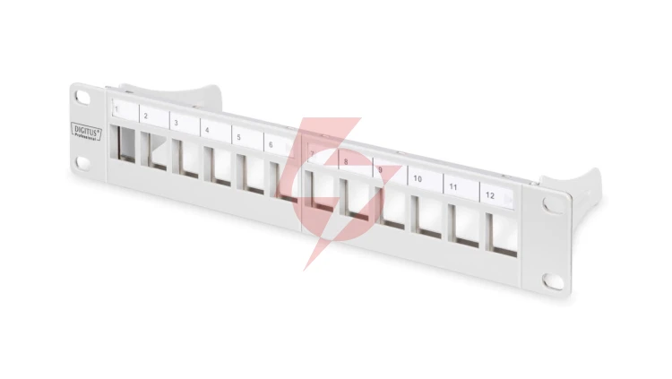 Panel krosowy modularny 10 12x keystone, ekranowany, 1U, szary, prowadnica kabli, pola opisowe DN-91419