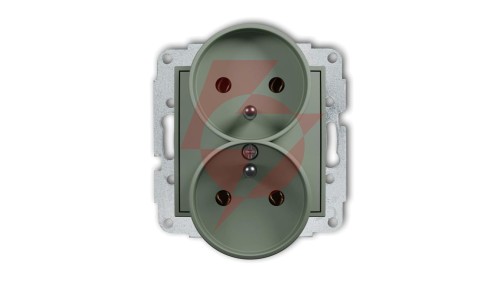 MINI Mechanizm gniazda podwójnego do ramki z uziemieniem 2x(2P+Z) (bez przesłon torów prądowych) szałwiowy 61MGPR-2z