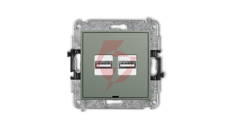 MINI Mechanizm ładowarki USB podwójnej 2xUSB A, 15,5W max., 5V, 3.1A, bez pola opisowego szałwiowy 61MCUSBBO-6