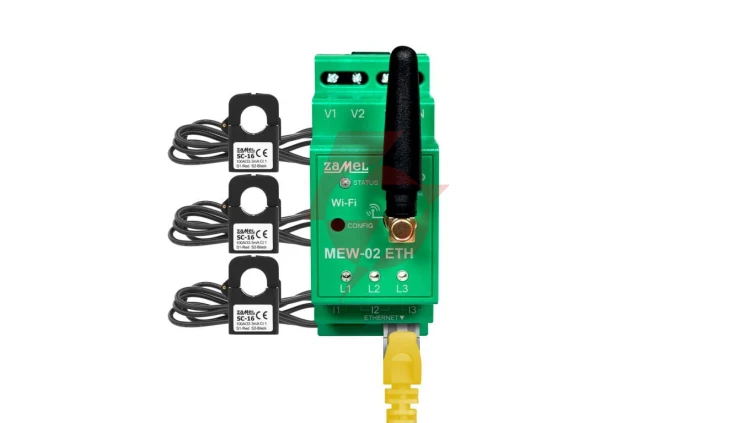Monitor energii elektrycznej ETHERNET + Wi-Fi 3F+N Supla MEW-02 ETH/SC-16 +3 przekładniki SC-16 100 A SPL10000049