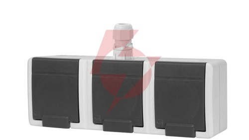 AQUANT 2K gniazdo natynkowe potrójne z uziemieniem 3x2P+Z IP65 szary 5043-65