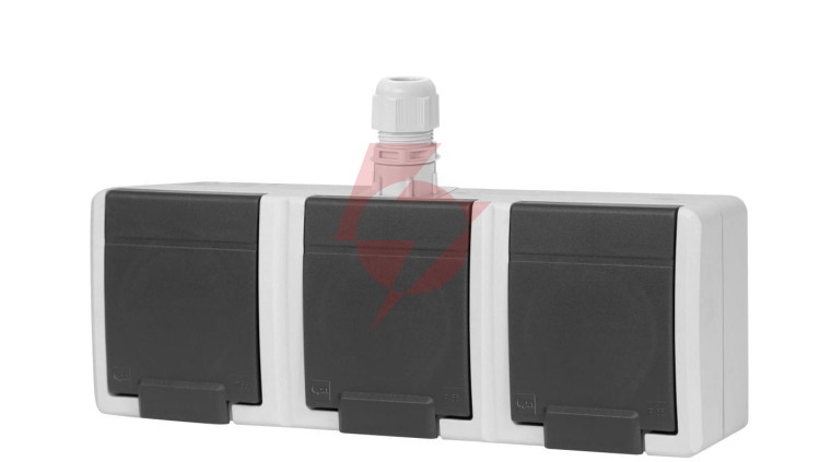 AQUANT 2K gniazdo natynkowe potrójne z uziemieniem 3x2P+Z IP65 szary 5043-65