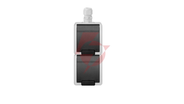 AQUANT 2K gniazdo natynkowe podwójne z uziemieniem 2x2P+Z pion IP65 szary 5052-65