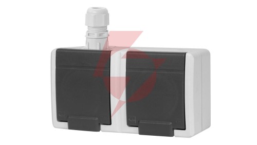 AQUANT 2K gniazdo natynkowe podwójne z uziemieniem 2x2P+Z IP65 szary 5042-65