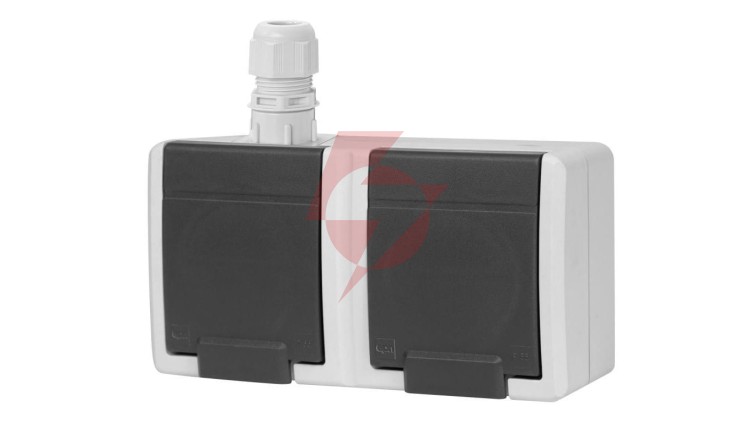 AQUANT 2K gniazdo natynkowe podwójne z uziemieniem 2x2P+Z IP65 szary 5042-65