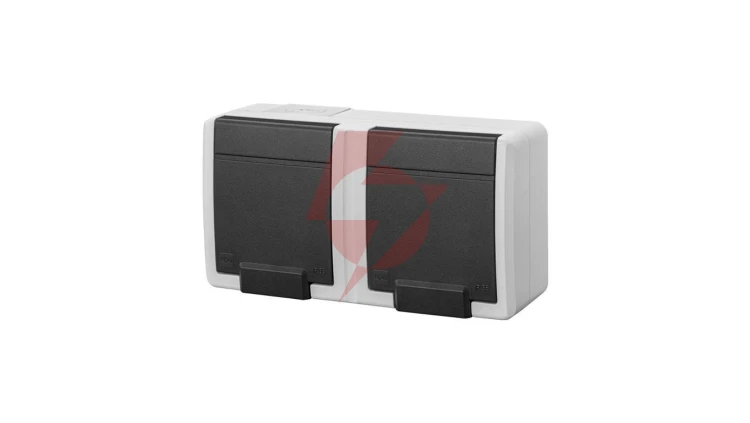 AQUANT 2K gniazdo natynkowe podwójne z uziemieniem 2x2P+Z IP55 szary 5042-10