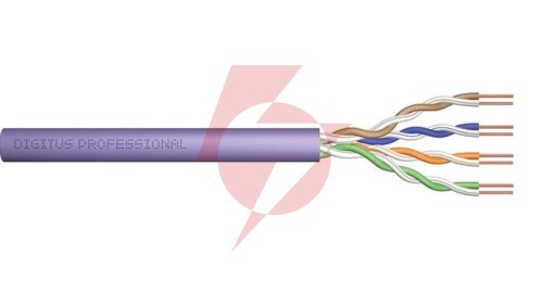 Kabel instalacyjny DIGITUS kat.6, U/UTP, Eca, AWG 24/1, PVC, 305m, fioletowy, karton DK-1611-V-305-1