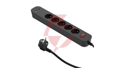 Przedłużacz szybkoładujący PD20 5-gniazdowy z wyłącznikiem + 2x USB (A+C) 1,4m SQUALL, grafitowy / 34099