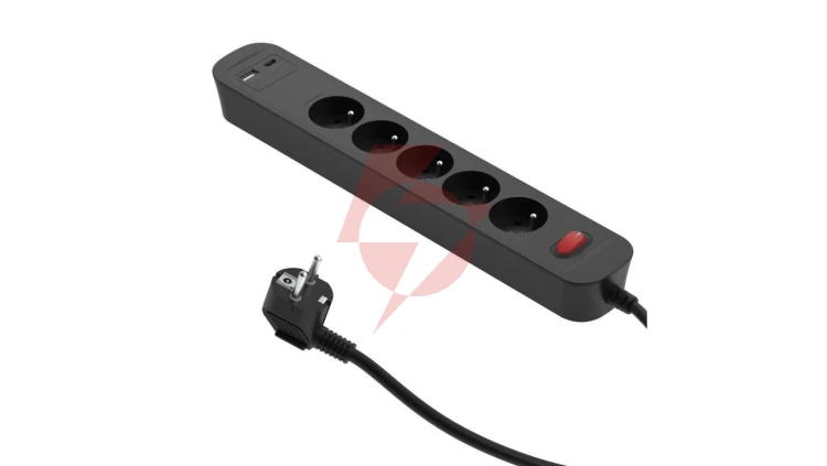 Przedłużacz szybkoładujący PD20 5-gniazdowy z wyłącznikiem + 2x USB (A+C) 1,4m SQUALL, grafitowy / 34099