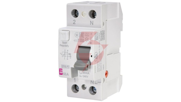 Wyłącznik różnicowoprądowy 2P 63A 0,03A typ A 6kA EFI6-P2 A 63/0.03 002061263