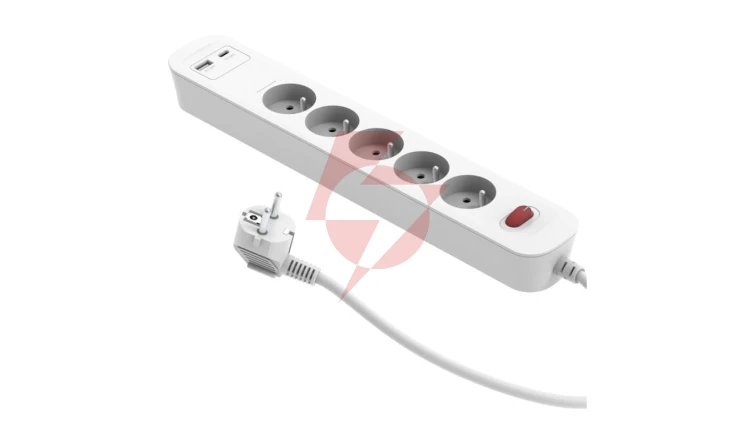 Przedłużacz szybkoładujący PD20 5-gniazdowy z wyłącznikiem + 2x USB (A+C) 1,4m SQUALL, biały / 34097