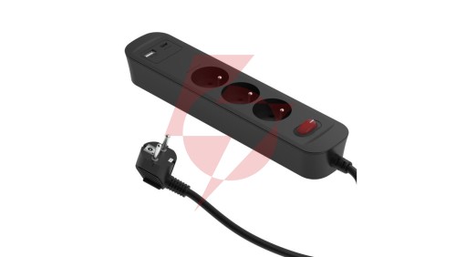 Przedłużacz szybkoładujący PD20 3-gniazdowy z wyłącznikiem + 2x USB (A+C) 1,4m SQUALL, grafitowy / 34098