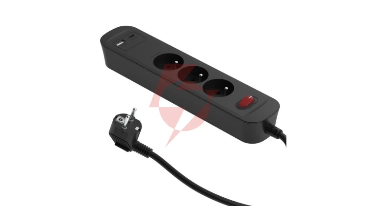 Przedłużacz szybkoładujący PD20 3-gniazdowy z wyłącznikiem + 2x USB (A+C) 1,4m SQUALL, grafitowy / 34098