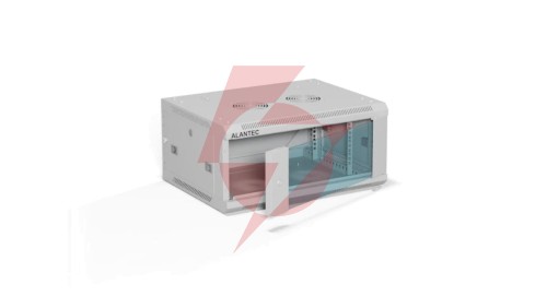 Szafa rack wisząca 19 cali 4U 600x450, drzwi szklane, tył i osłony boczne demontowalne, FLAT PACK kolor szary ALANTEC