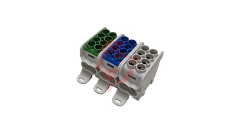 Blok dystrybucyjny - rozdzielczy HLAK25 3P szary, niebieski, zielony 2xAl/Cu 25mm²+16mm² 1000VAC/1500VDC MAG3251ABG