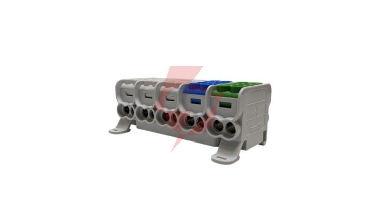 Blok dystrybucyjny - rozdzielczy HLAK25 5P szary, niebieski, zielony 2xAl/Cu 25mm²+16mm² 1000VAC/1500VDC MAG5253ABG