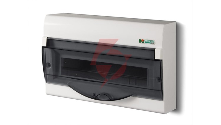 Rozdzielnica modułowa 1x12+2 natynkowa GREEN BOX RN 1/12+2 drzwi transparentne dymne N+PE IP40 2353-01