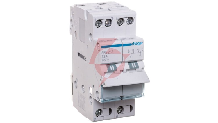 Przełącznik modułowy zasilania I-0-II (sieć-agregat) 32A 2P SFB232