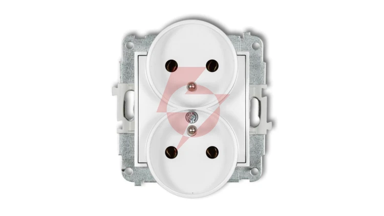 ICON Mechanizm gniazda podwójnego do ramki z uziemieniem 2x(2P+Z) (bez przesłon torów prądowych) biały IGPR-2z
