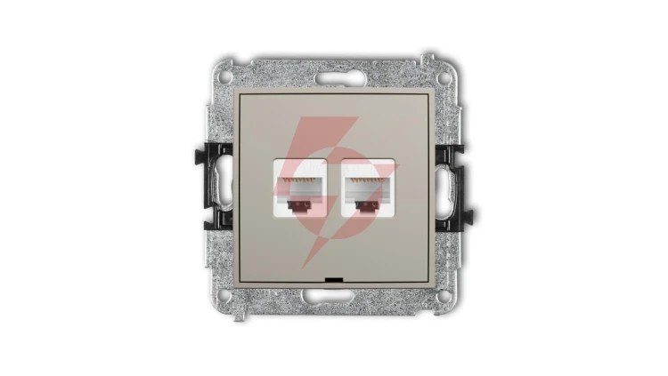 MINI Mechanizm gniazda komputerowego podwójnego 2xRJ45, kat. 5e, 8-stykowy, bez pola opisowego taupe 60MGKBO-2