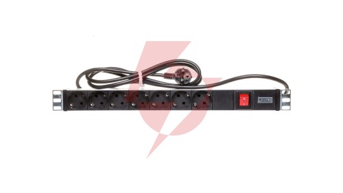 Listwa zasilająca do szaf rack (PDU) 19 cali 7x Schuko, wyłącznik podświetlany DN-95402