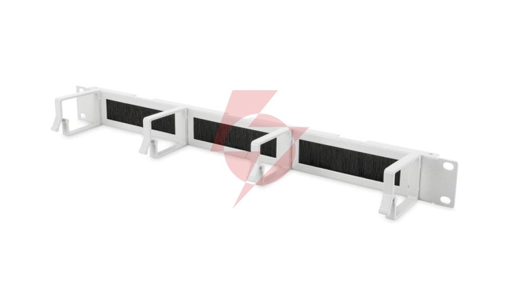 Organizator kablowy ze szczotką 19 1U 4x uchwyty aluminiowe 44x72mm szary DN-97662