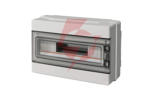 Rozdzielnica modułowa 1x18 n/t bezhalogenowa drzwi transp.IP65 szyna N+PE szara 1000V AC 1500V DC PV UV 290x390x140, EC62018E