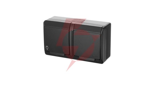 HERMES Gniazdo hermetyczne natynkowe podwójne z uziemieniem 2x2P+Z schuko IP44 czarne 0325-09
