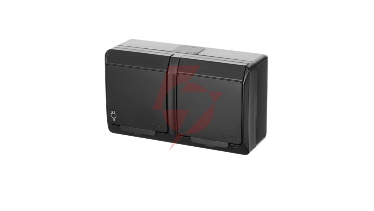 HERMES Gniazdo hermetyczne natynkowe podwójne z uziemieniem 2x2P+Z schuko IP44 czarne 0325-09