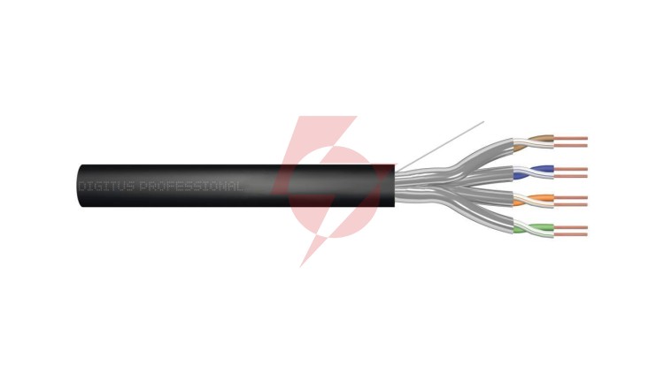 Kabel instalacyjny zewnętrzny żelowany DIGITUS kat.6A,U/FTP, Fca, AWG 23/1, PE, 500m, czarny, szpula DK-1621-A-VH-5-OD