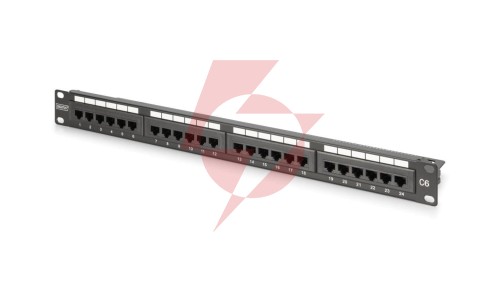 Panel krosowy 19 24x RJ45, LSA pion, kat.6, nieekranowany, 1U,czarny,prowadnica kabli,pola opisowe DN-91624U-CR
