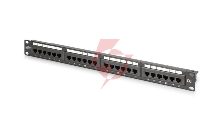 Panel krosowy 19 24x RJ45, LSA pion, kat.6, nieekranowany, 1U,czarny,prowadnica kabli,pola opisowe DN-91624U-CR